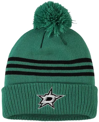 Men's Kelly Green Dallas Stars Locker Room Three Stripe Cuffed Knit Hat with Pom