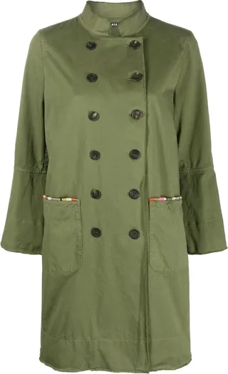 Stripe-Trimmed Double-Breasted Coat