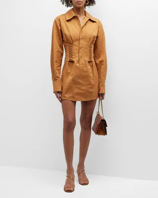 Paisley Button-Front Long Sleeve Mini Dress