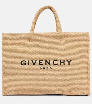 G Large raffia-effect tote bag