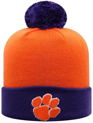 Men's Top of the World Orange and Purple Clemson Tigers Core 2-Tone Cuffed Knit Hat with Pom