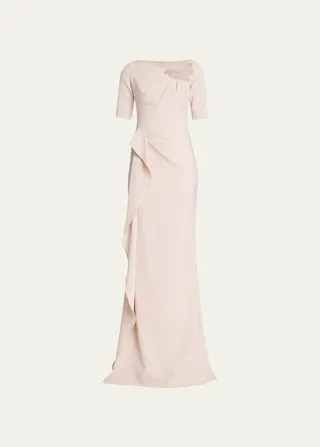 Bead-Embellished Draped Crepe Gown