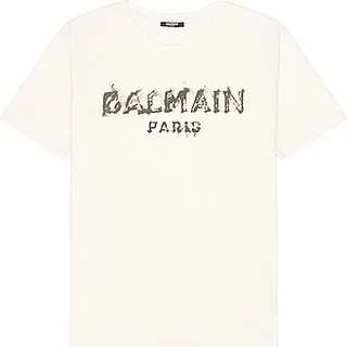 BALMAIN Charcoal T-Shirt in Cream