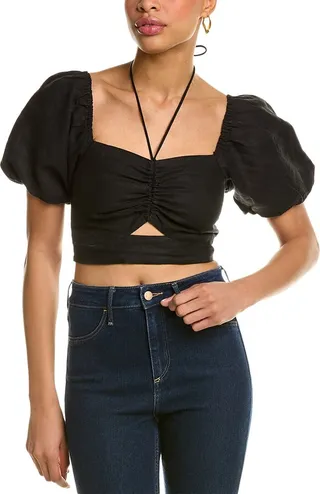 Boden Halter neck Cutout Linen Crop Top
