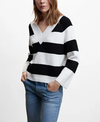 Mango Women's V-Neck Striped Sweater