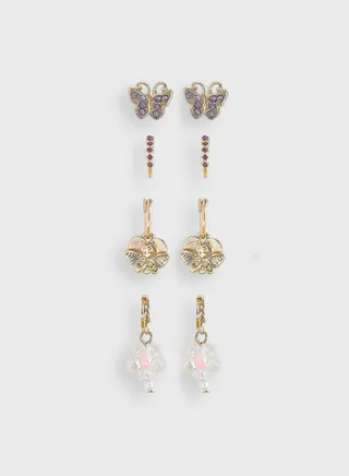 4 Pack Butterfly Huggie Earrings
