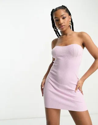 Miss Selfridge knit rib bandeau mini dress in lilac