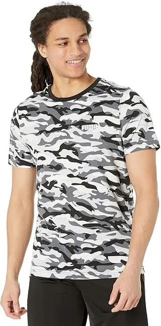 PUMA Essentials + Camo All Over Print Tee (Puma Black) Men's Clothing