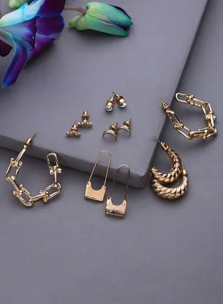 Pack of 6 Gold Plated Designer Earrings