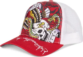 Ed Hardy Men's Throwback Embroidered Eagle Trucker Hat