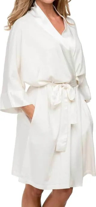 Shala Knit Robe With Pockets And Satin Trim in Pearl