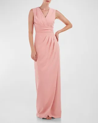 Pleated Sleeveless Stretch Crepe Gown