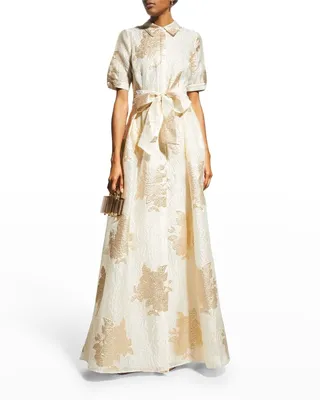 Half-Sleeve Textured Jacquard Shirt Gown