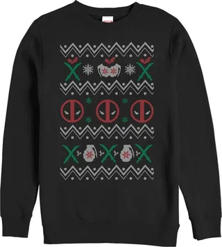 Men's Marvel Ugly Christmas Deadpool Sweatshirt - Black - X Large