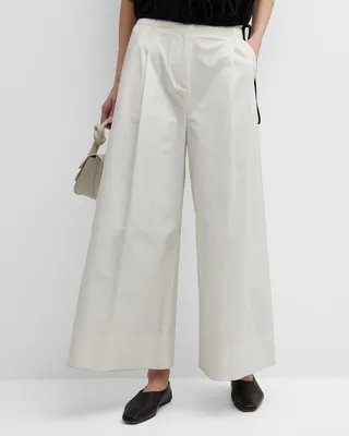 Sargent Embroidered Pleated Wide-Leg Pants