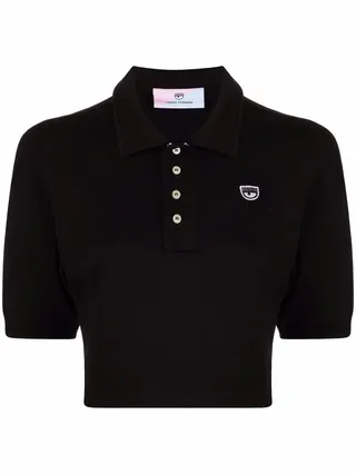 Embroidered Logo Cropped Polo Shirt