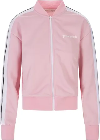 Pink Sporty Bomber Jacket With Contrast Bands