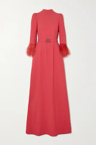 Andrew Gn - Belted Crystal And Feather-embellished Crepe Gown - Pink