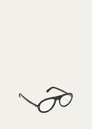 Men's T-Logo Blue-Block Round Optical Glasses