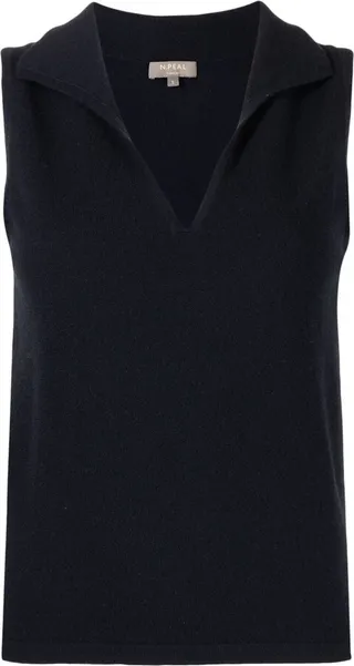 Sleeveless Organic Cashmere Polo Jumper