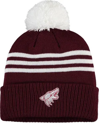 Men's adidas Garnet Arizona Coyotes Three-Stripe Cuffed Knit Hat with Pom