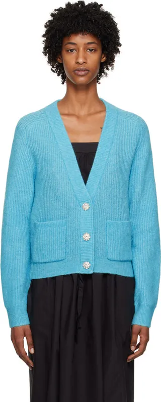GANNI Blue Crystal-Cut Cardigan