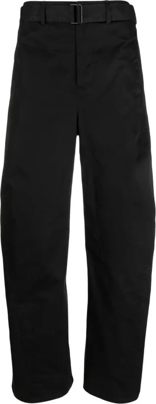 Black Cotton Belted Straight-Leg Trousers