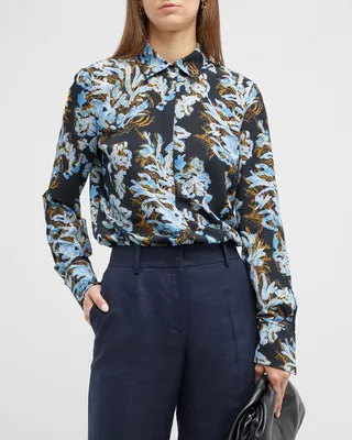 Scottie Abstract-Print Button-Down Blouse