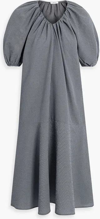 Esme gathered gingham cotton-blend seersucker midi dress