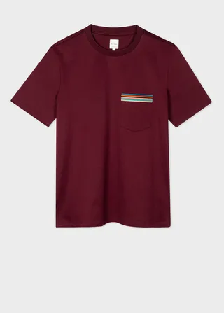 Burgundy 'Signature Stripe' Pocket T-Shirt