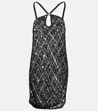 Sequin-embellished crochet mini dress