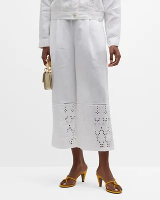 Cropped Eyelet Linen Pants