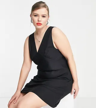 COLLUSION Plus v neck mini dress in black