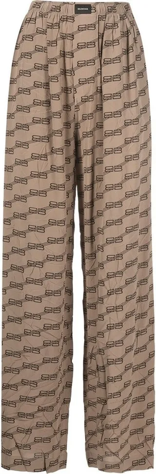 Brown BB Monogram Print Straight-Leg Trousers