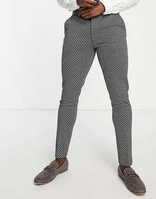 ASOS DESIGN skinny suit pants in dark turquoise geo