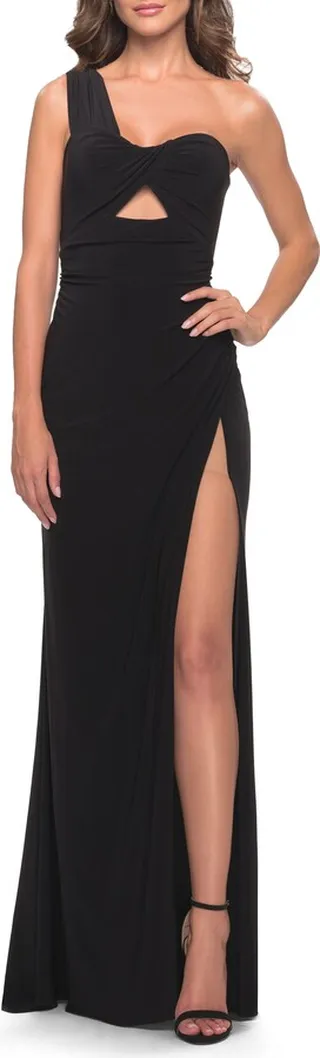 Ruched Cutout One-Shoulder Gown