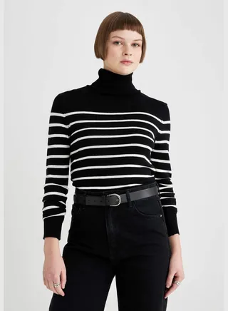 Woman Turtle Neck Long Sleeve Tricot Pullover