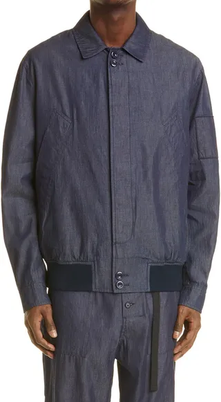 Split Raglan Sleeve Denim Bomber Jacket