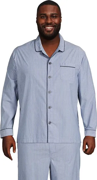 Lands' End Men's Big and Tall Poplin Pajama Shirt - 2X Big Tall - Mariner Blue Stripe