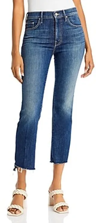 Mother The Insider High Rise Crop Step Fray Bootcut Jeans in Girl Crush