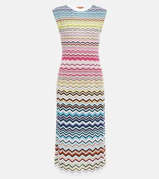 Zig-zag knit cotton-blend midi dress