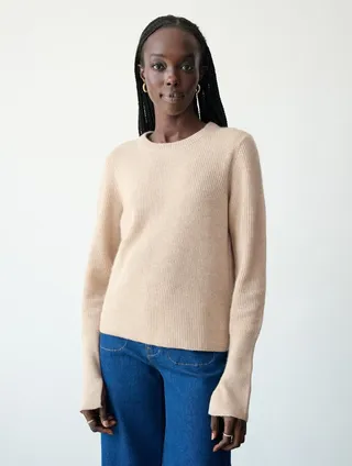 Cashmere Ribbed Shrunken Crewneck