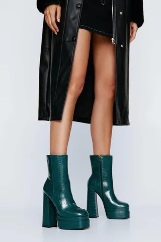 Nasty Gal Womens Faux Croc Double Platform Heeled Ankle Boots