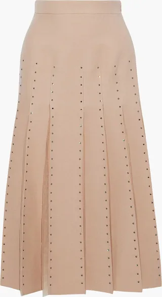 Tulle-paneled crystal-embellished wool and silk-blend midi skirt