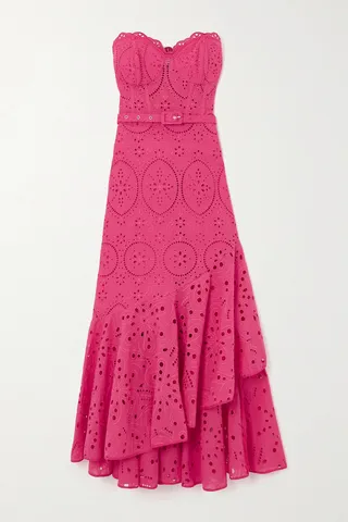 Charo Ruiz - Aurora Strapless Asymmetric Broderie Anglaise Cotton Midi Dress - Pink