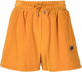 Velvet-Effect Logo-Plaque Track Shorts