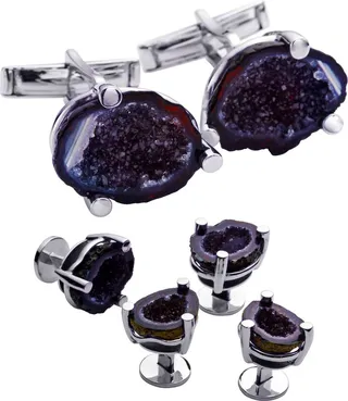 Sutton Sterling Silver Geode Cufflink And Tuxedo Button Set