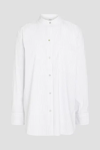 Striped cotton-blend poplin shirt