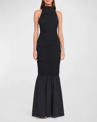 Kiera High-Neck Sleeveless Puckered Gown