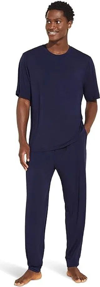 Eberjey Henry Short Sleeve Long PJ Set (True Navy) Men's Pajama Sets